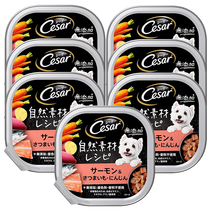 シーザー ドッグフード 自然素材レシピ サーモン&さつまいも・にんじん 成犬用 85g×7個 (まとめ買い)