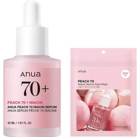 ANUA(アヌア)桃ナイアシンうるツヤ2STEPセット(美容液30ml+フェイスパック7枚入り) スキンケアセット 肌トーンケア 水光肌 うるツヤ肌 水分保湿 角質毛穴ケア 乾燥肌 混合肌 デイリー パック フェイスパック フェイスマスク 桃パック 桃セラム スキンケア