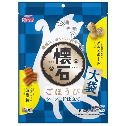 ペットライン 懐石 ごほうび シーフード仕立て【猫用おやつ/スナック/トリーツ/ドライ/国産/小分け】大袋 117g