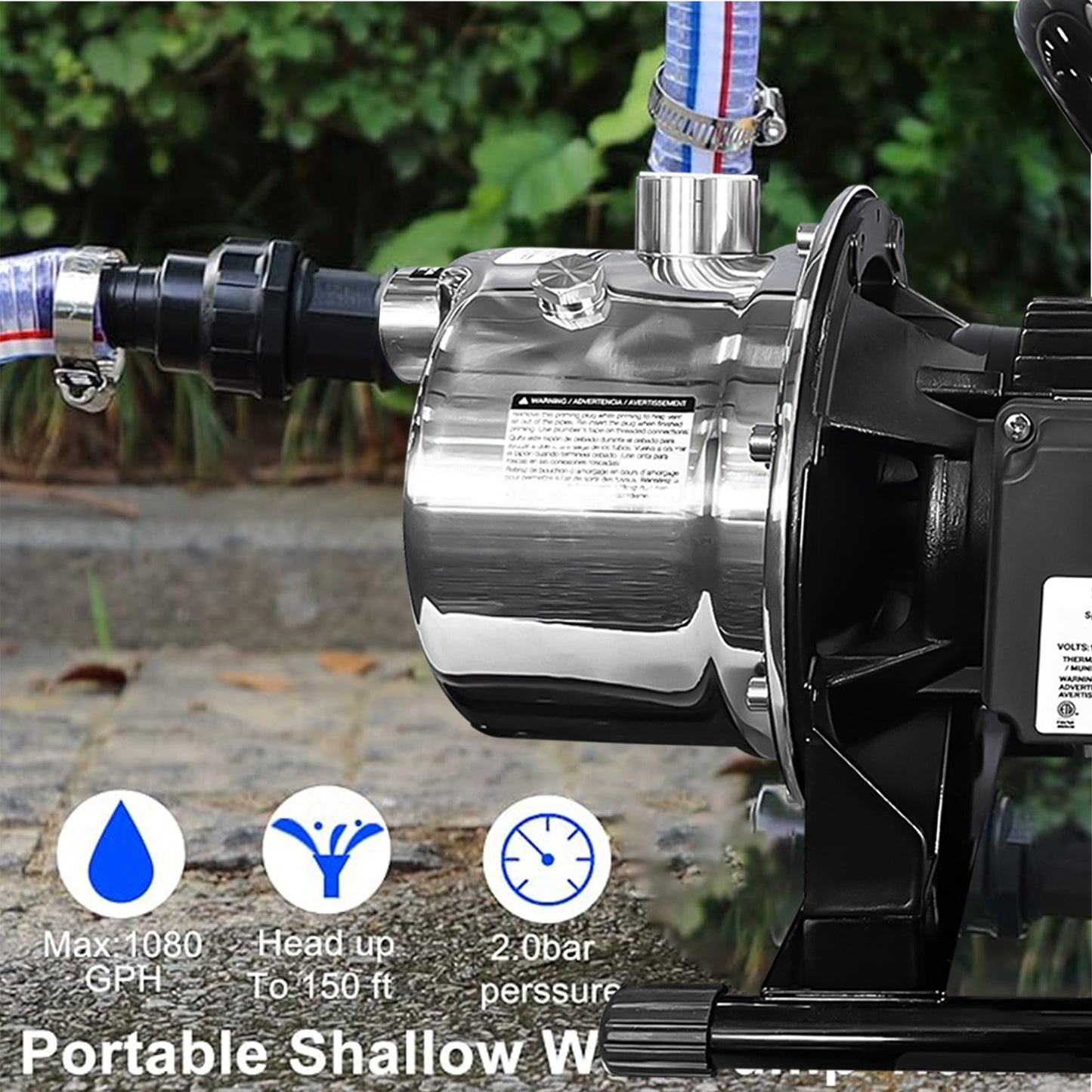 浅井戸ポンプ 水移送ポンプ1HP 自吸式 18GPM 1200GPH  電動ウォーターポンプ ブラケット付き(115V/60Hz)