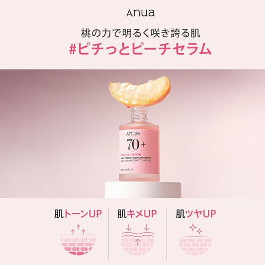 ANUA(アヌア)桃ナイアシンうるツヤ2STEPセット(美容液30ml+フェイスパック7枚入り) スキンケアセット 肌トーンケア 水光肌 うるツヤ肌 水分保湿 角質毛穴ケア 乾燥肌 混合肌 デイリー パック フェイスパック フェイスマスク 桃パック 桃セラム スキンケア