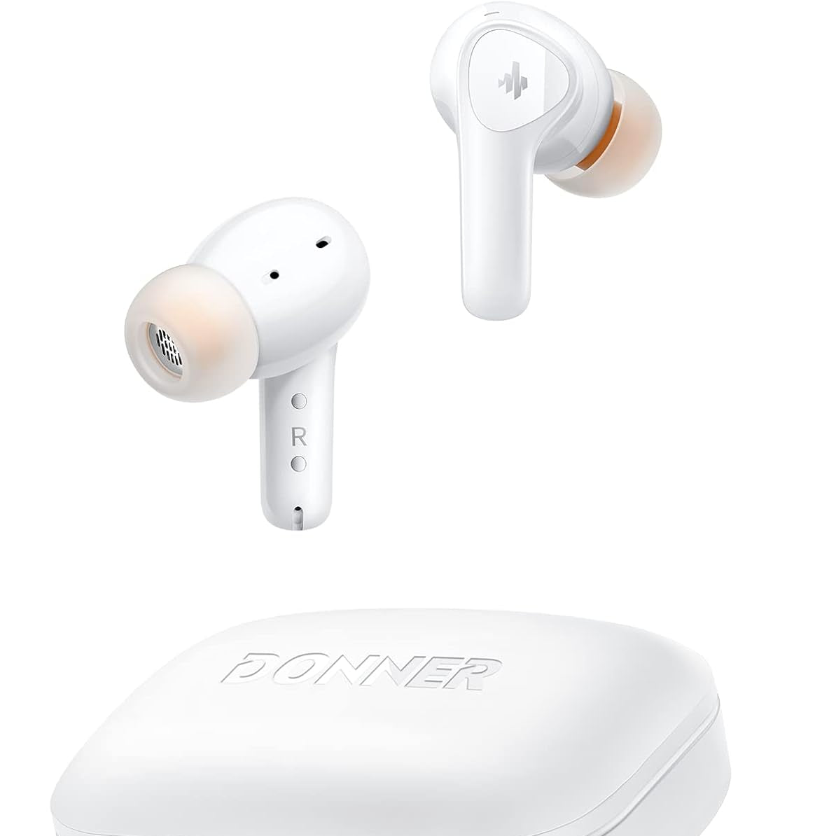Donner ワイヤレスイヤホン Bluetooth 5.2対応 瞬時接続 ノイズキャンセリング タッチ操作 ブルートゥースイヤフォン 外音取り込み 4つマイククリアコール付 12mmドライバー/バランスドアーマチュア/専用アプリ対応/32時間音楽再生/防水IPX4/急速充電 左右分離型 音声アシスタント Siri対応 通学/通勤/ジム プレゼント Dobuds ONE 白