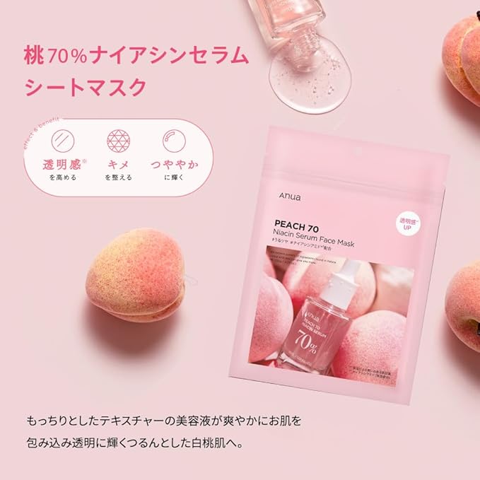 ANUA(アヌア)桃ナイアシンうるツヤ2STEPセット(美容液30ml+フェイスパック7枚入り) スキンケアセット 肌トーンケア 水光肌 うるツヤ肌 水分保湿 角質毛穴ケア 乾燥肌 混合肌 デイリー パック フェイスパック フェイスマスク 桃パック 桃セラム スキンケア
