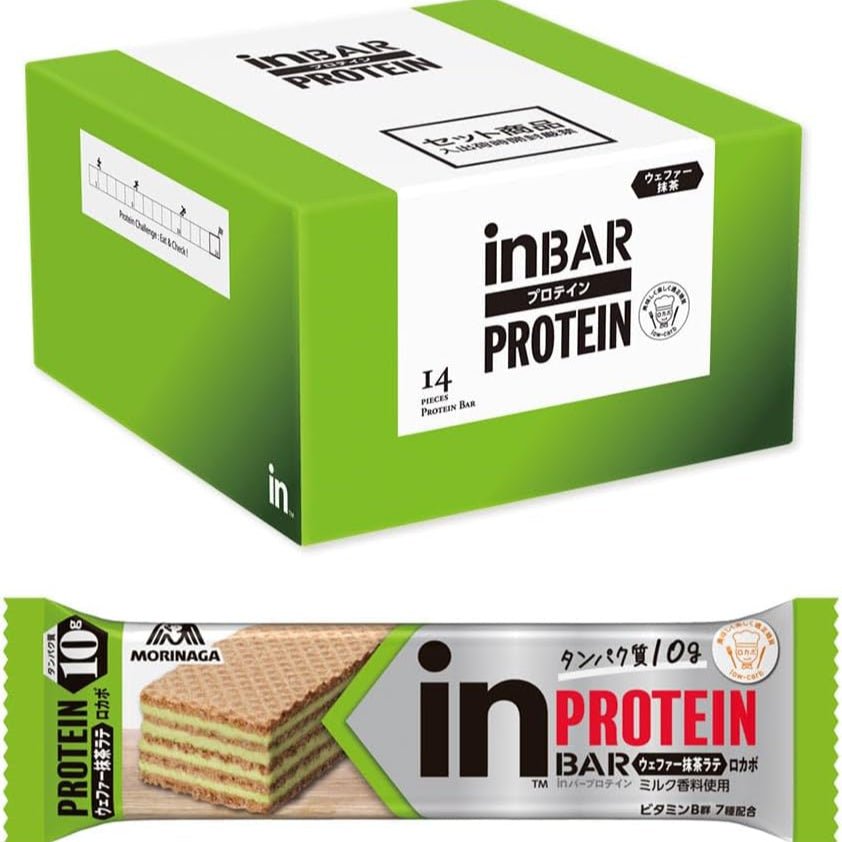 inバー プロテイン 抹茶ラテ (14本入×1箱) プロテインバー ウェファー 高タンパク10g ロカボ ビタミンB群7種 森永製菓
