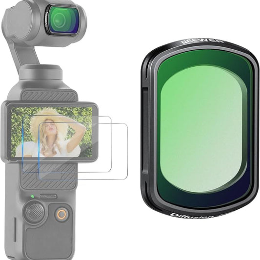 NEEWER ブラック拡散1/2フィルター コンパチブル Osmo Pocket 3 スクリーンプロテクター2枚付き 磁気吸着 装着便利 防水 防汚 映画効果レンズフィルター カメラレンズフィルター アクションカメラアクセサリービデオ/Vlog/撮影用 FL-80