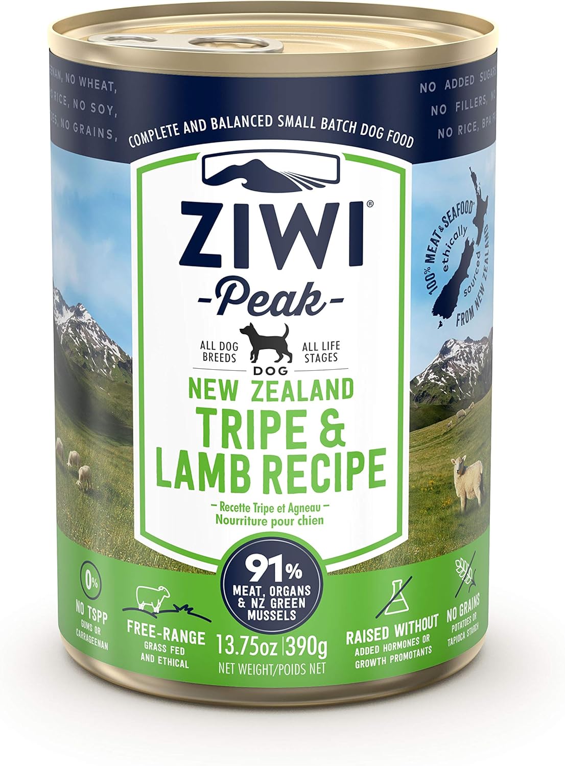 ジウィピーク (ZIWI Peak) 缶詰 トライプ&ラム (犬用) 390g×12缶 (ケース販売)