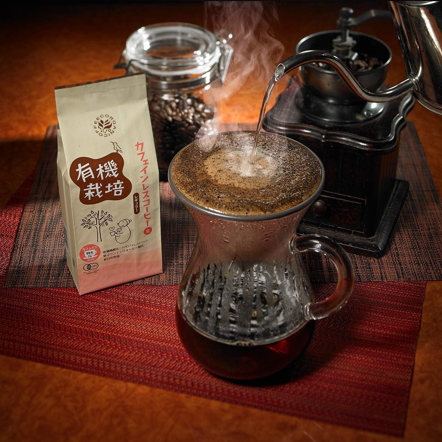 ウインドファーム オーガニック カフェインレス コーヒー 豆 自家焙煎 深煎り メキシコ産 200g フェアトレード レギュラーコーヒー カフェイン 99.9パーセントカット