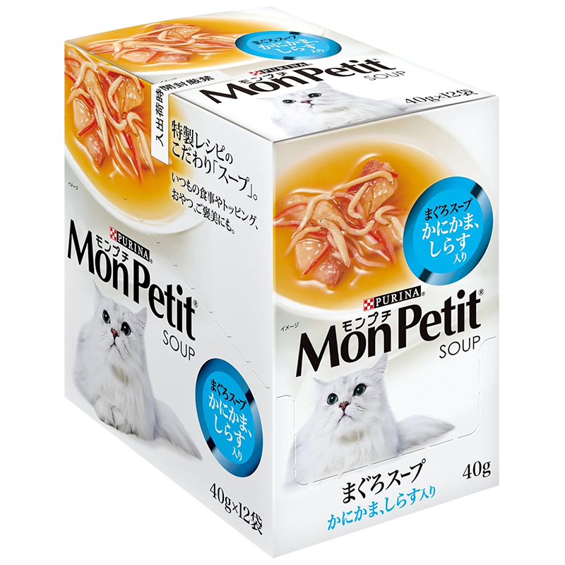 モンプチ スープ パウチ 成猫用 かにかま、しらす入り まぐろスープ 40g×12袋入り (まとめ買い) [キャットフード]