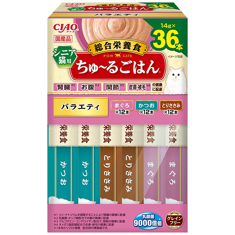 チャオ (CIAO) ちゅ~るごはん シニア猫用バラエティ 14g×36本 猫用おやつ BOX