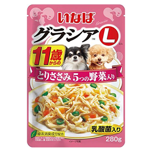 【6個セット】 いなばペットフード いなば グラシアL 11歳からのとりささみ 5つの野菜入り 280g