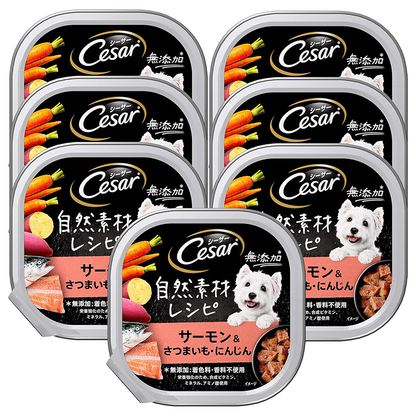 シーザー ドッグフード 自然素材レシピ サーモン&さつまいも・にんじん 成犬用 85g×7個 (まとめ買い)