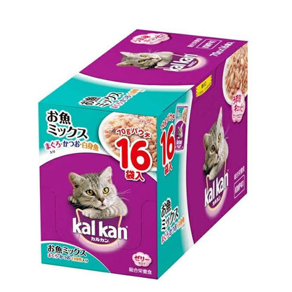 KAL KAN キャットフード カルカン パウチ お魚ミックス まぐろ・かつお・白身魚入り 2) お魚ミックス 成猫用 70g×16 (まとめ買い)