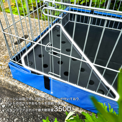 ペットサークル 小動物用 ケージ ドア・仕切り付き 屋内 屋外兼用 底付き 防水仕様 天井カバー付き 餌置き台付き 小型犬 猫 うさぎ モルモット 折りたたみ式 ペットゲージ 組立簡単 逃走防止 61.5×121×35.5cm