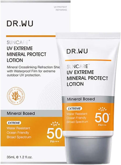 DR.WU(ドクターウー)【日焼け止め・ウォータープルーフ】UV エクストリーム ミネラル プロテクト ローション SPF50+ PA+++ サンスクリーン 化粧下地 UVケア アウトドア 顔 首 敏感肌 保湿 35mL