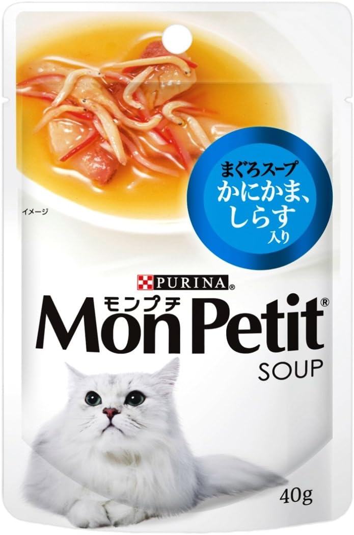 モンプチ スープ パウチ 成猫用 かにかま、しらす入り まぐろスープ 40g×12袋入り (まとめ買い) [キャットフード]