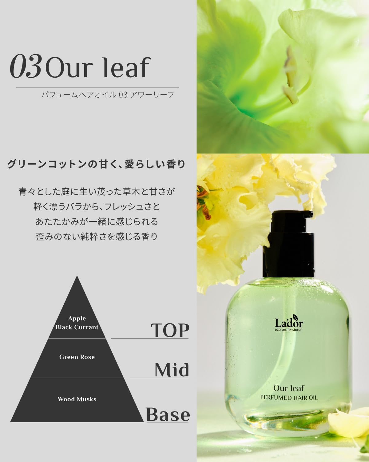 LADOR(ラドール) パフュームヘアオイル 韓国コスメ 洗い流さないトリートメント ヘアケア ダメージケア ヘアエッセンス つや髪 香水 (80ml, アワーリーフ)