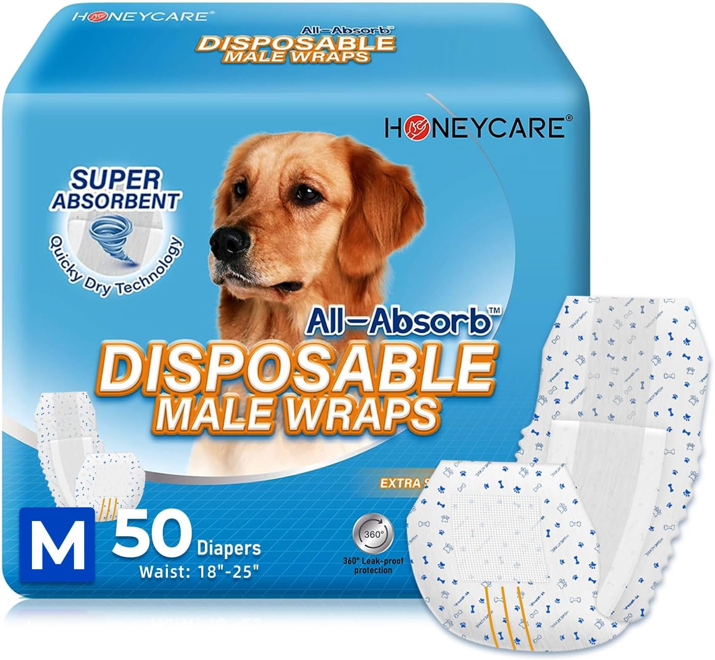 HONEYCARE ハニーケア 犬 おむつ 男の子用マナーおむつ おしっこ用 50枚入り ペット用 高吸収性 柄付き (M)