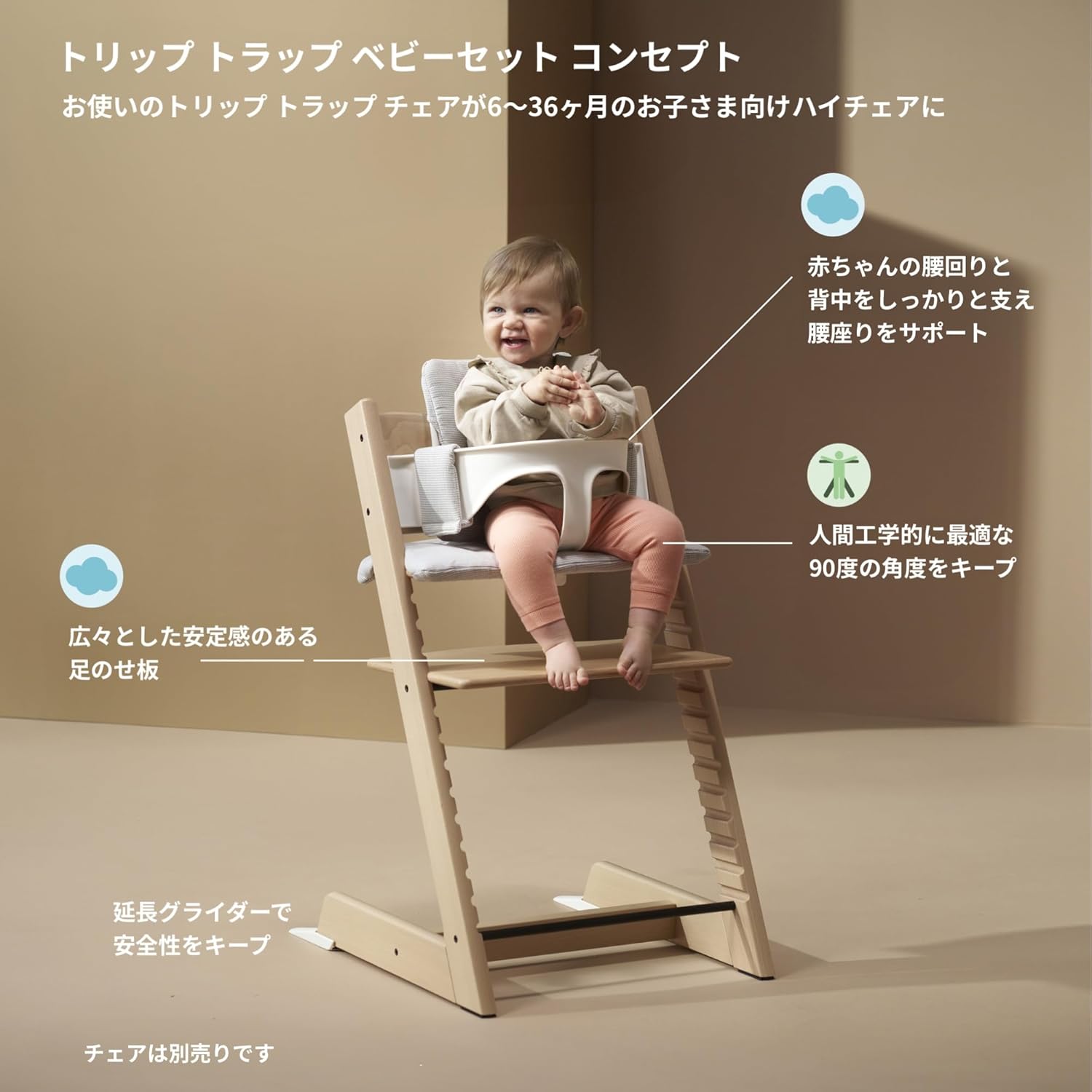 Stokke (ストッケ) トリップトラップ専用 ベビーセット ベビーチェア ハイチェア単品 付属品 子供 椅子 ベビーセット2 ホワイト ※本体別売り 生後6ヶ月から3歳頃まで使用可能 延長グライダー 出産祝 北欧デザイン 2024年モデル