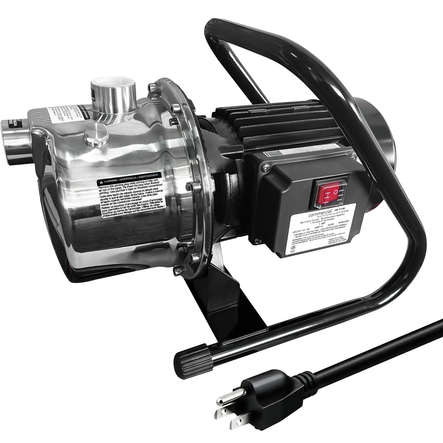 浅井戸ポンプ 水移送ポンプ1HP 自吸式 18GPM 1200GPH  電動ウォーターポンプ ブラケット付き（115V/60Hz）