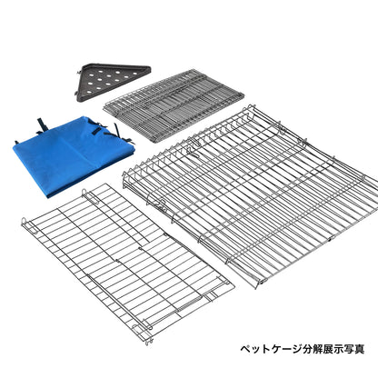 ペットサークル 小動物用 ケージ ドア・仕切り付き 屋内 屋外兼用 底付き 防水仕様 天井カバー付き 餌置き台付き 小型犬 猫 うさぎ モルモット 折りたたみ式 ペットゲージ 組立簡単 逃走防止 61.5×121×35.5cm
