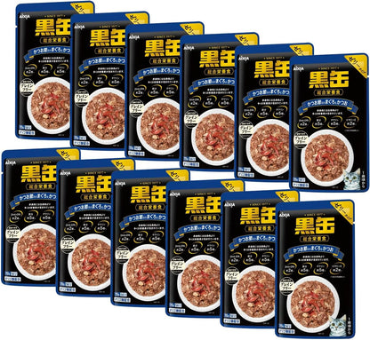 黒缶 パウチ かつお節入りまぐろとかつお 総合栄養食 70g×12個セット