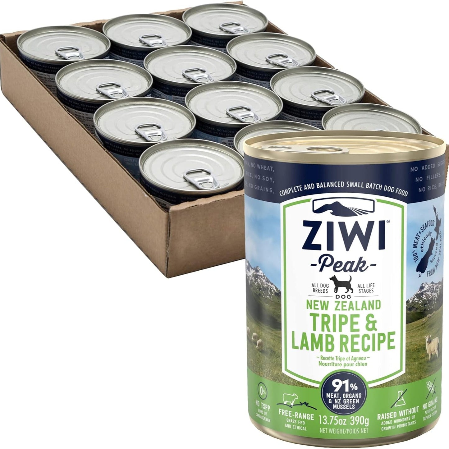 ジウィピーク (ZIWI Peak) 缶詰 トライプ&ラム (犬用) 390g×12缶 (ケース販売)