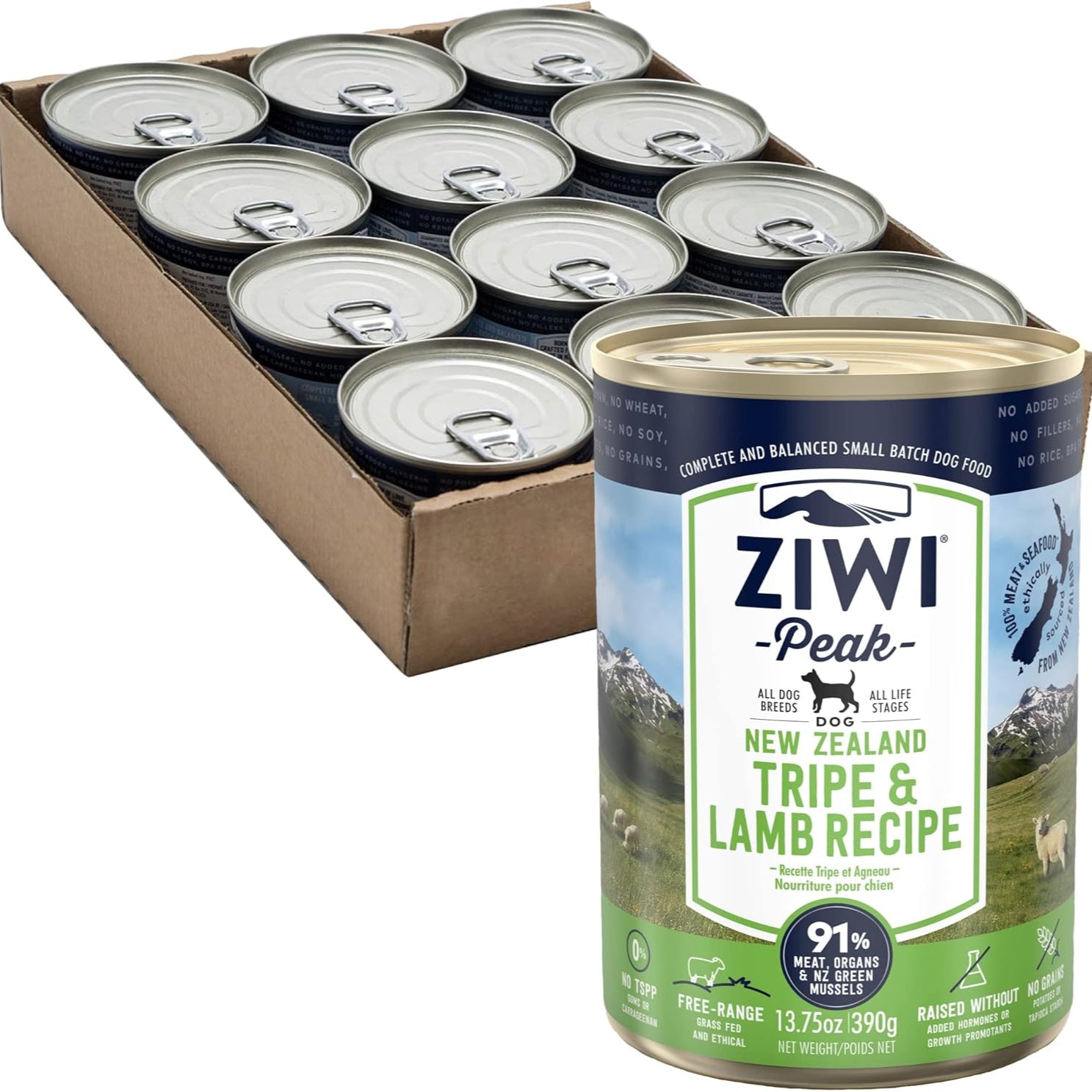 ジウィピーク (ZIWI Peak) 缶詰 トライプ&ラム (犬用) 390g×12缶 (ケース販売)