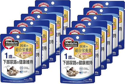メディファス ウェット キャットフード 1歳から まぐろと若鶏ささみ 【総合栄養食/下部尿路/ｐHコントロール/国産】 50gｘ12 (まとめ買い)