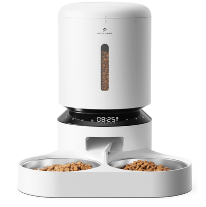 PETLIBRO 自動給餌器 猫 多頭飼いに向け 5L大容量 1日6食 1食0-50分量設定可能 10秒録音 2個のステンレス製トレイ付き猫 中小型犬用 自動餌やり機 蓋ロック 鮮度を保つ 給餌器 タイマー式 2WAY給電 赤線センサー 日本語対応説明書付き