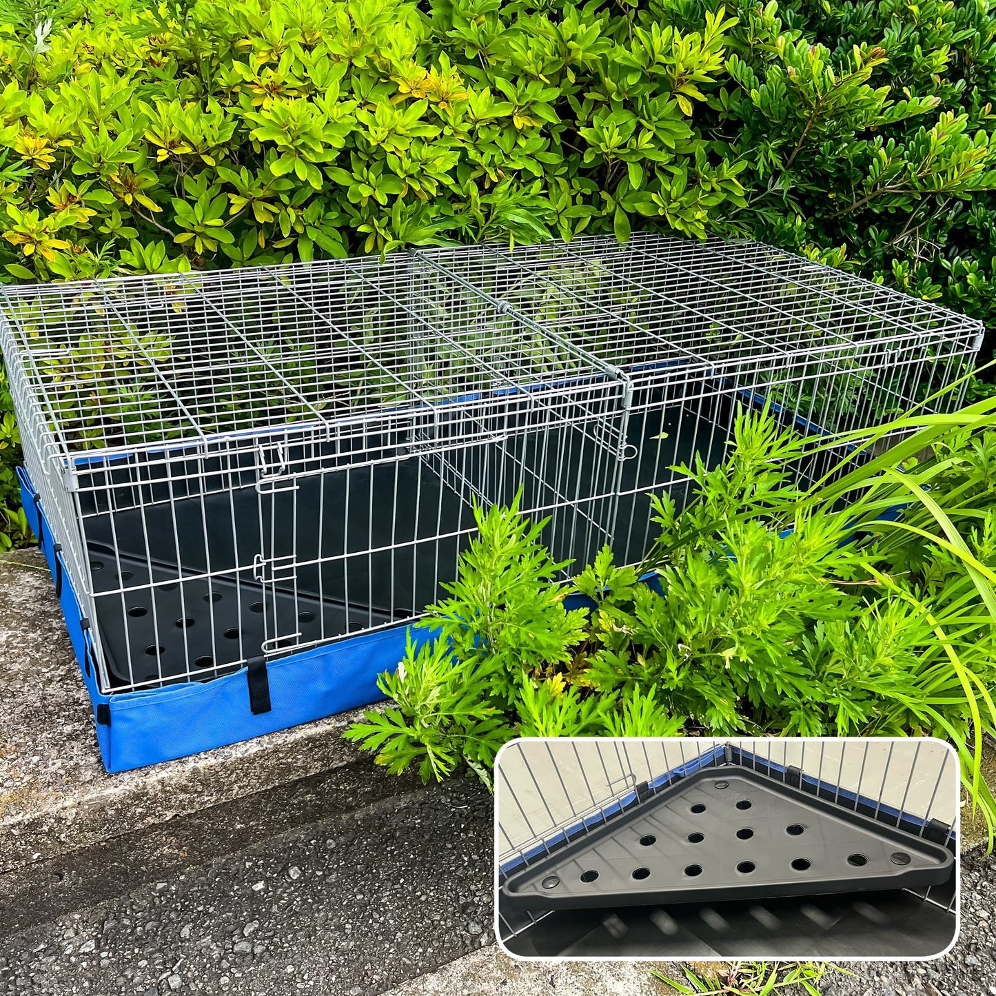 ペットサークル 小動物用 ケージ ドア・仕切り付き 屋内 屋外兼用 底付き 防水仕様 天井カバー付き 餌置き台付き 小型犬 猫 うさぎ モルモット 折りたたみ式 ペットゲージ 組立簡単 逃走防止 61.5×121×35.5cm