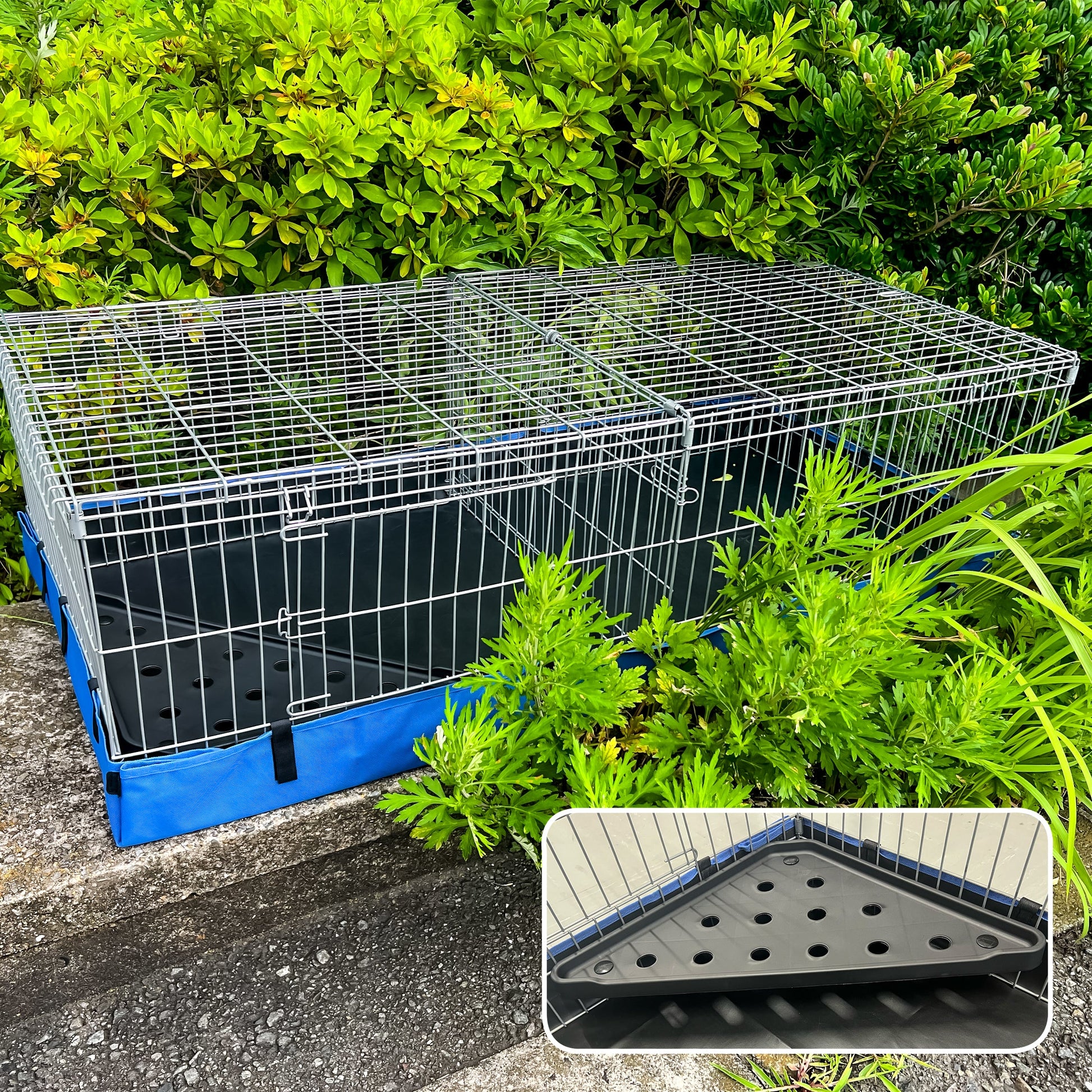 ペットサークル 小動物用 ケージ ドア・仕切り付き 屋内 屋外兼用 底付き 防水仕様 天井カバー付き 餌置き台付き 小型犬 猫 うさぎ モルモット 折りたたみ式 ペットゲージ 組立簡単 逃走防止 61.5×121×35.5cm