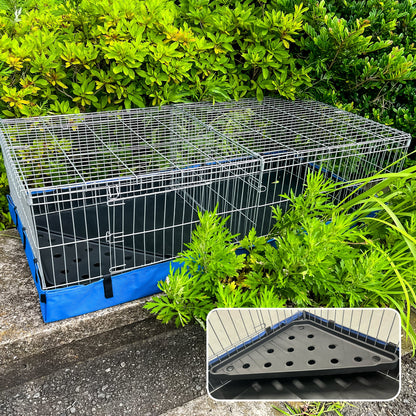 ペットサークル 小動物用 ケージ ドア・仕切り付き 屋内 屋外兼用 底付き 防水仕様 天井カバー付き 餌置き台付き 小型犬 猫 うさぎ モルモット 折りたたみ式 ペットゲージ 組立簡単 逃走防止 61.5×121×35.5cm